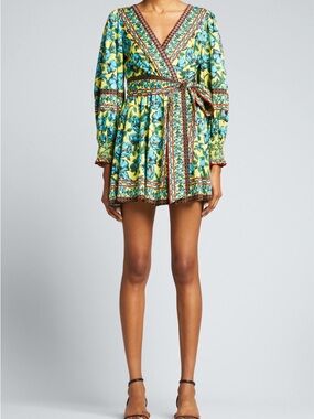 ALICE + OLIVIA BEACH BLISS SUNFLOWER MULTI COLOR WRAP MINI DRESS